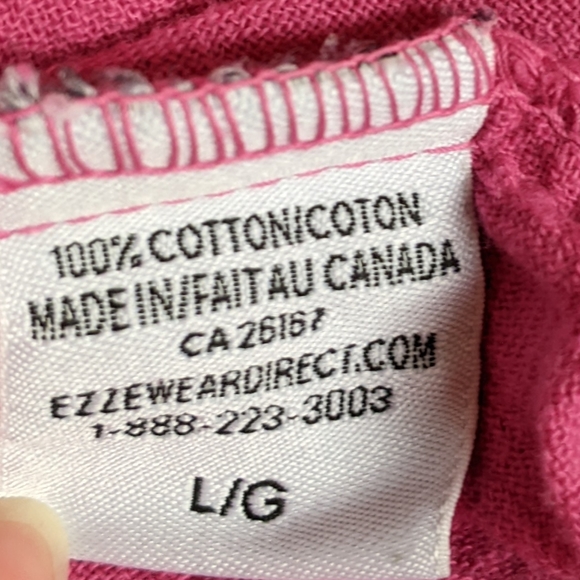 Fuschia EzzEWear Top Blouse 3/4 Sleeve Sz Large Made in Canada cotton barbiecore - Picture 4 of 7